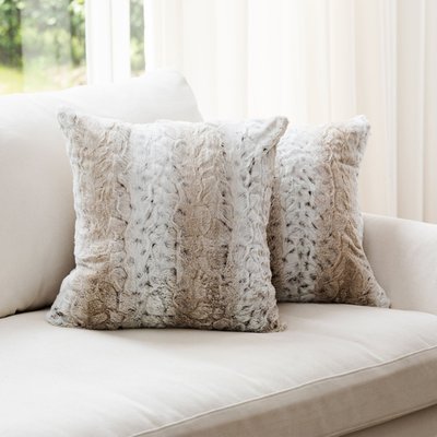 Set Of 2 Plush Embossed Faux Fur Decorative Throw Pillows