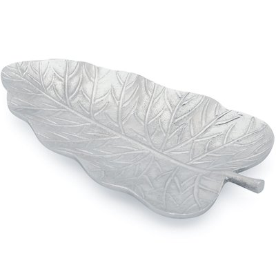 Decorative Leaf Shape Nickel Plated Serving Tray Dish