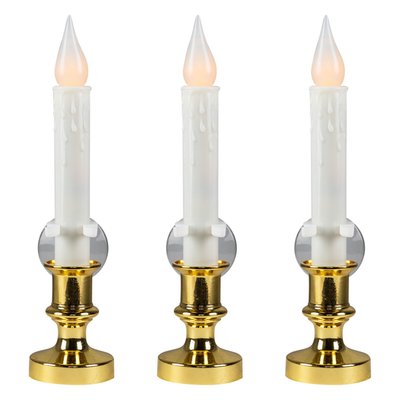 LED Flickering Window Candles with Timer - 8.5" - White - Set of 3
