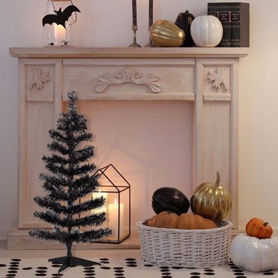 Artificial Tinsel Halloween Tree - 3' - Black - Unlit