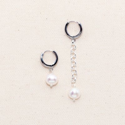 18K Platinum Plated Brass with Large Freshwater Pearls Mismatch Style - Suki Earrings