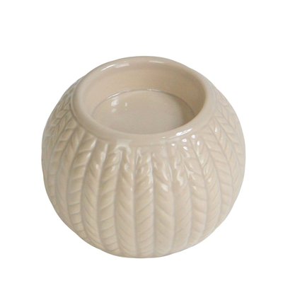 3.25" Beige Knit Design Ceramic Christmas Candle Holder