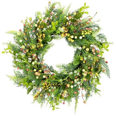 Berry and Crabapple Fern Foliage Spring Wreath - 22"