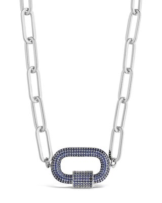 Pave Cz Carabiner Linked Lock Necklace