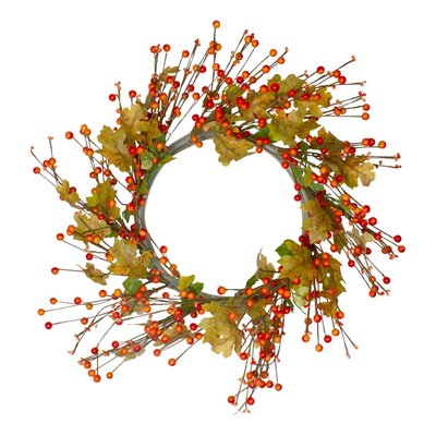 Orange Berries and Yellow Leaves Fall Harvest Artificial Wreath, 22"