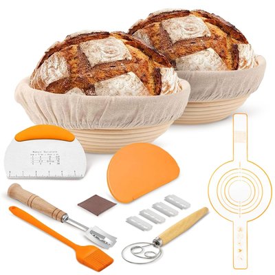 2-piece Bread Proofing Basket Set – Rattan Banneton Kit With Baking Tools