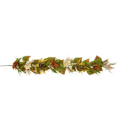5' x 10" Flowers with Wheat Artificial Fall Harvest Garland, Unlit