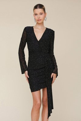 Rhinestone Mesh Wrap Mini Dress