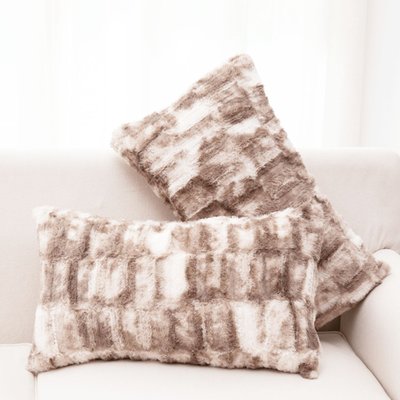Faux Fur Decorative Throw Pillow Inserts, Bamboo Pattern 12x20 Set Of 2