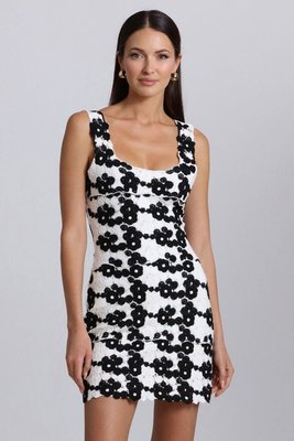 Contrast Floral Crochet Mini Dress