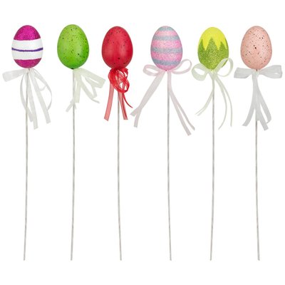 Colorful Speckled and Glittered Easter Egg Picks, 14.5" - Set of 6