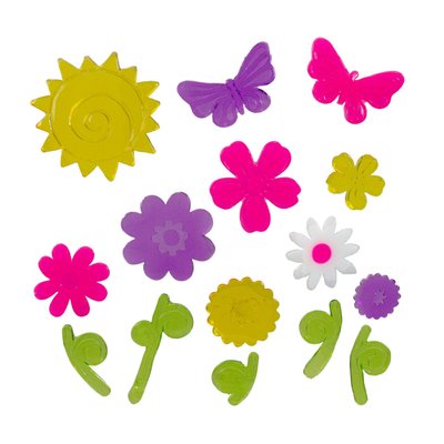 14-Piece Pink and Purple Flower Gel Window Clings