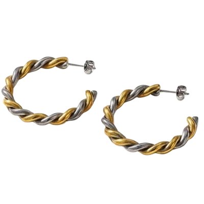 Paloma Waterproof Two-tone Emerald Chunky Rope Hoop Earring