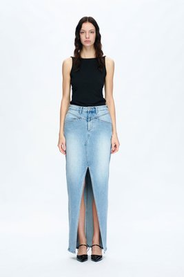 Lauren Mid Rise Slit Maxi Denim Skirt