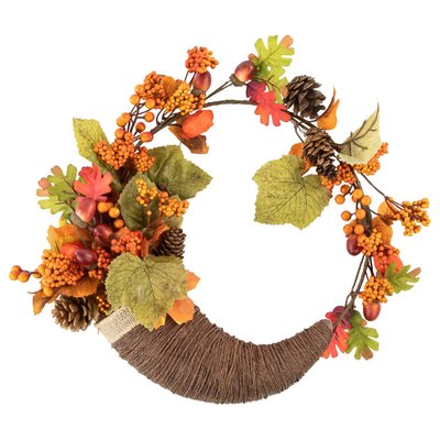 Brown and Orange Leaves and Berries Fall Harvest Wreath, 20-Inch