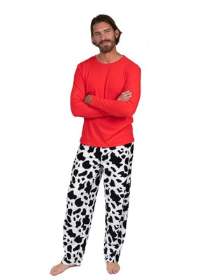 Leveret Men's Cotton Top And Fleece Pants Cow Black