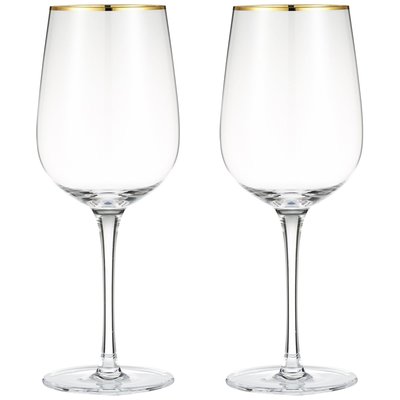 Luxurious And Elegant Long Stem Red Wine Glass With Gold Tone Rim