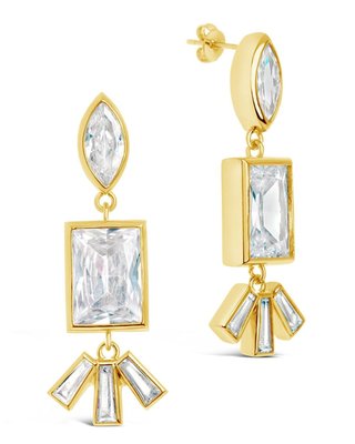 Bella Square & Oval Cz Drop Earrings