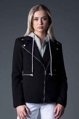 Helen Moto Blazer With Removable Grey Hoodie Insert - Black