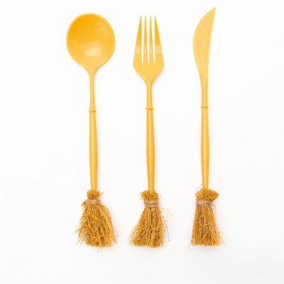 Ma Fete Plastic Halloween Cutlery Set Designed as Witch's Brooms (24pcs)