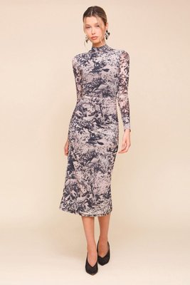 Equestrian Print Mesh Bodycon Midi Dress