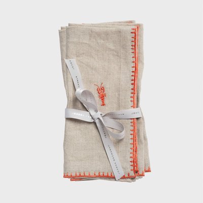 Lobster Embroidered Dinner Napkins, Coral, Set Of Two