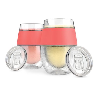 Wine FREEZE™ Cooling Cups in Coral set of 2 and lids