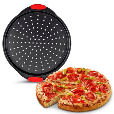 13-inch Nonstick Perforated Pizza Pan With Silicone Grip Handles