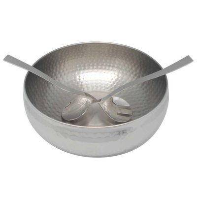 Staless Steel Hammered Salad Bowl With  Server  Piece