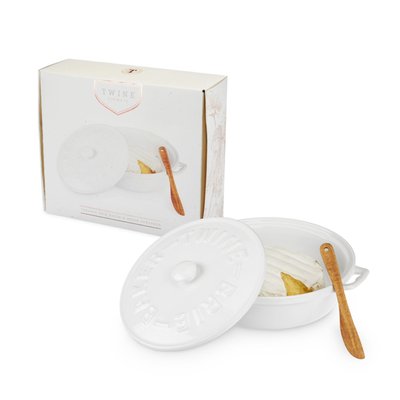 Ceramic Brie Baker & Acacia Wood Spreader Set