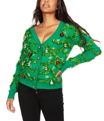 Women's Gaudy Garland Ugly Christmas Cardigan Sweater