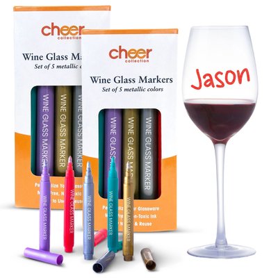 Cheer Collection 2 Packs Of 5 Wine Glass Markers (10 Markers)