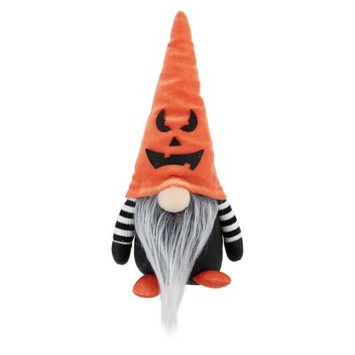 9.75" Black and Orange Halloween Gnome with Jack-O-Lantern Hat