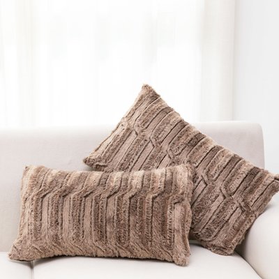 Faux Fur Decorative Throw Pillow Inserts, Bamboo Pattern 12x20 Set Of 2