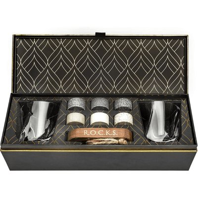 Whiskey Chilling Stones Gift Set With 2 Twist Crystal Glasses