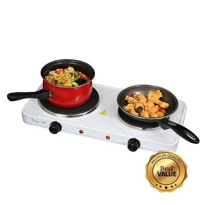 Electric Easily Portable Ultra Lightweight Dual Burner Cooktop Buffet Range  Sleek  White