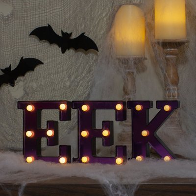 LED Lighted EEK Halloween Marquee Sign - 6.5" - Purple - Warm White