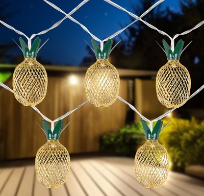 10 B/O LED Warm White Gold Pineapple String Lights - 3' Clear Wire