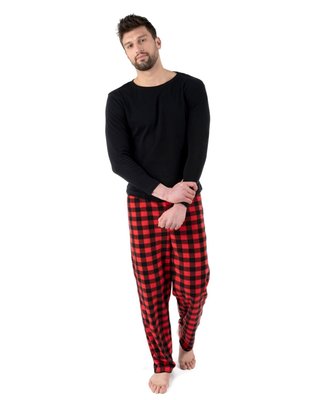 Leveret Men's Cotton Top And Fleece Pants Plaid