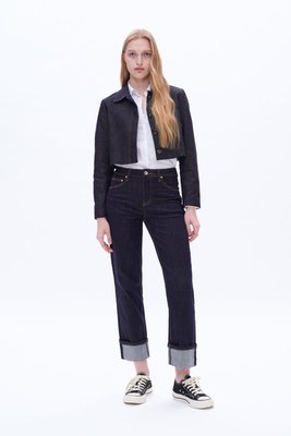 High Rise Straight Cuffed Denim Jeans