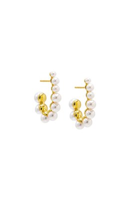 Multi Pearl Oval Elongated Hoop Earring