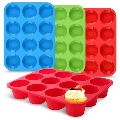 Set Of 3 Non-stick Silicone Muffin Pans, Bpa-free Food-grade Tray