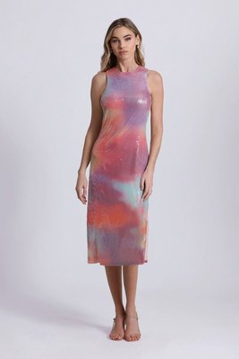 Tie Dye Sequin Cut-out Midi Dress
