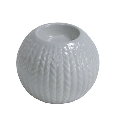 3.75" Gray Knit Design Ceramic Christmas Candle Holder