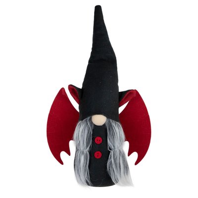 Bat Girl Gnome with Pigtails and Wings Halloween Figure - 17" - Black and Red