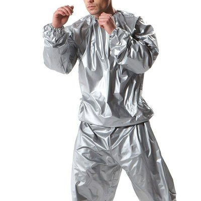 2 Piece Unisex Neoprene Sauna Workout Burning Fat Weight Loss Sweat Suit Silver