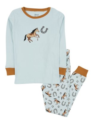 Leveret Kids Two Piece Cotton Pajamas Blue Horse