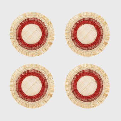 Ruffle Edge Straw Coasters, Red