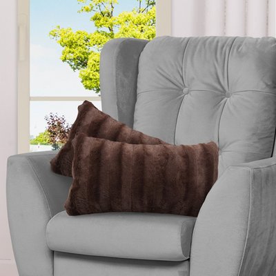 Shaggy Faux Fur Lumbar Throw Pillow Set, Plush Long Hair Accent, 2-pack