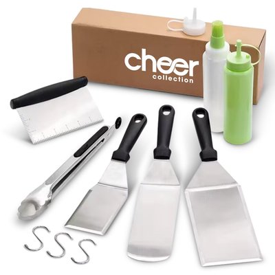 7-piece Stainless Griddle Tool Set With Spatulas, Scraper, Bottles, Tongs